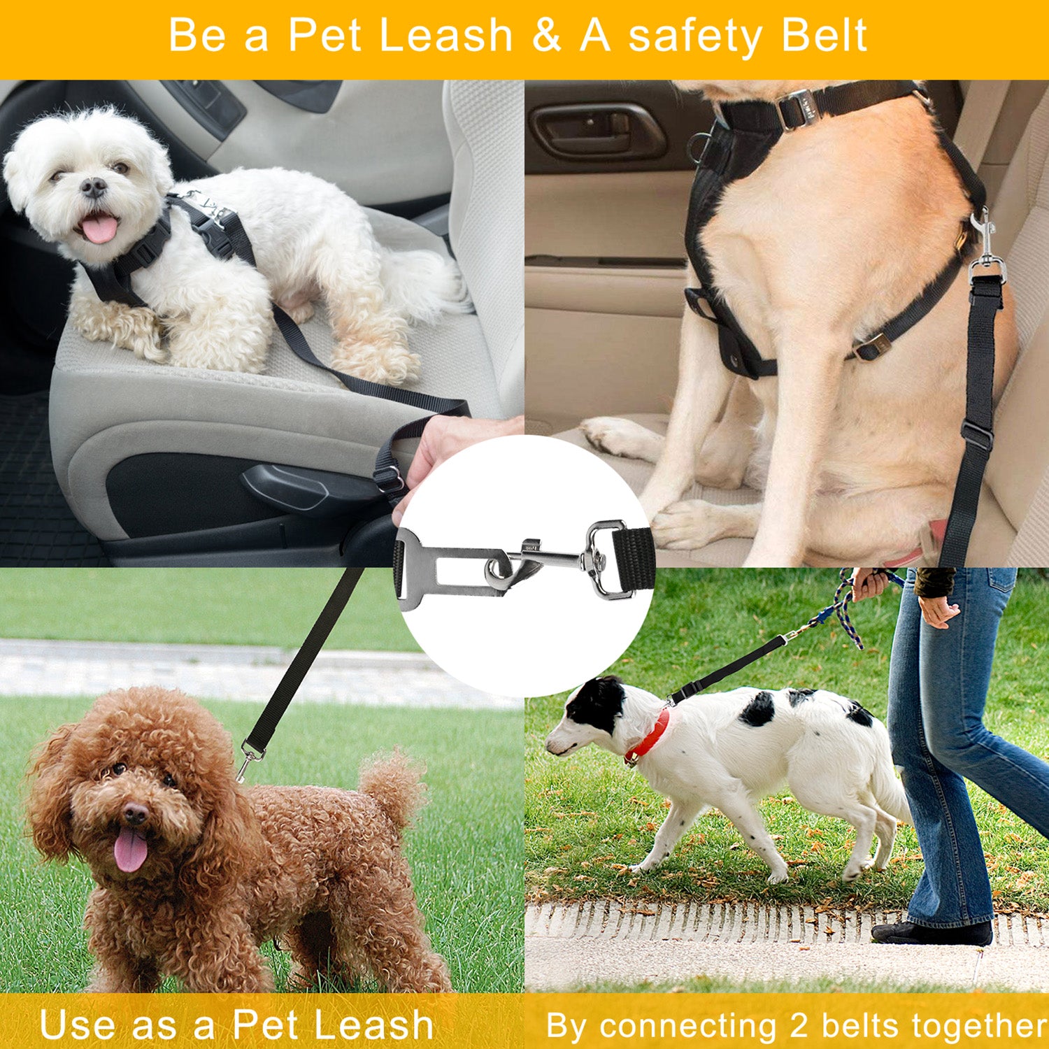 SecurePaws™ 2-Pack Adjustable Pet Seat Belt Leash – Safer, Stress-Free Car Travel for Dogs & Cats