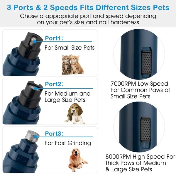 PawPerfect™ Quiet 2-Speed Dog Nail Grinder – USB Rechargeable Professional Trimmer